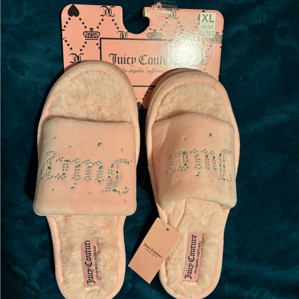 Juicy Couture Pink Rhinestone Slide Slippers